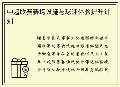 中超联赛赛场设施与球迷体验提升计划